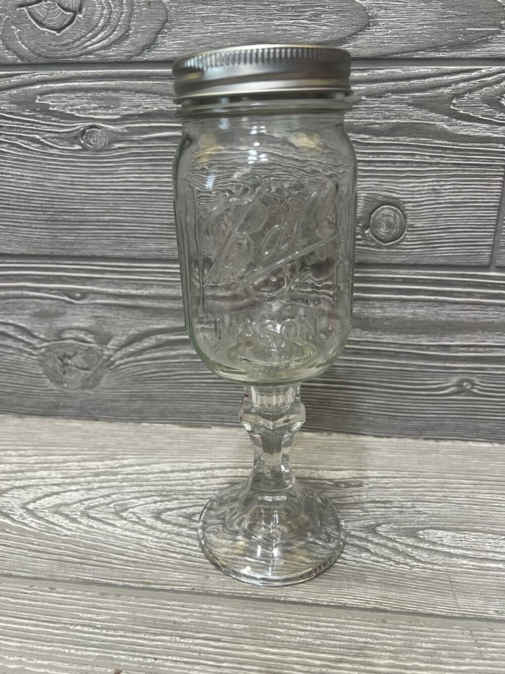 Ball Mason Jar Pedestal Footed Goblet Hillbilly Redneck Wine Glass Lidded 9”